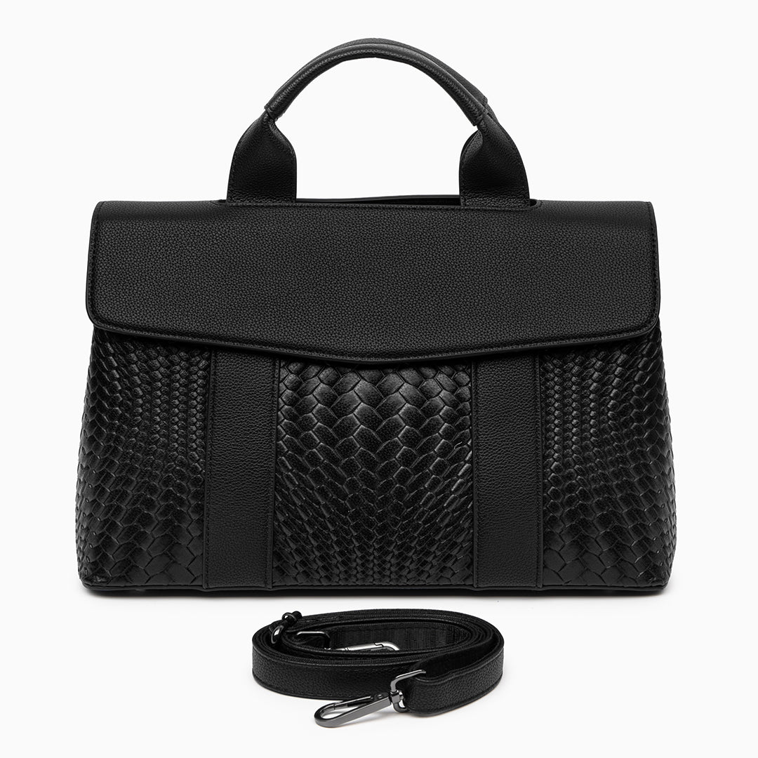 Lyla Luxury Black Woven Leather Tote Bag for Women - in Black | Arvea Bags