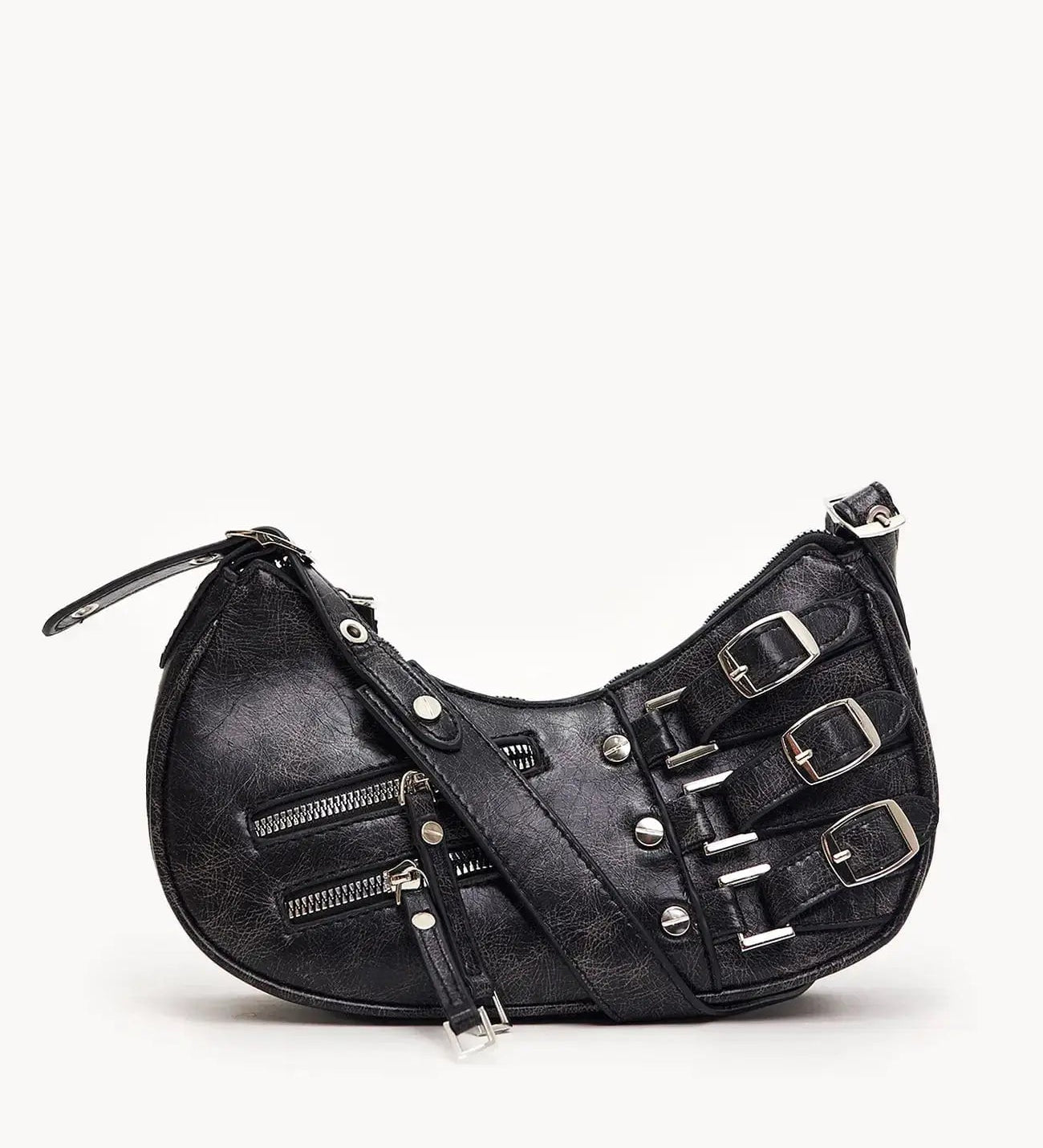 Madelon | Luxury Red Leather Shoulder Bag – Bold & Edgy - in Black | Arvea Bags