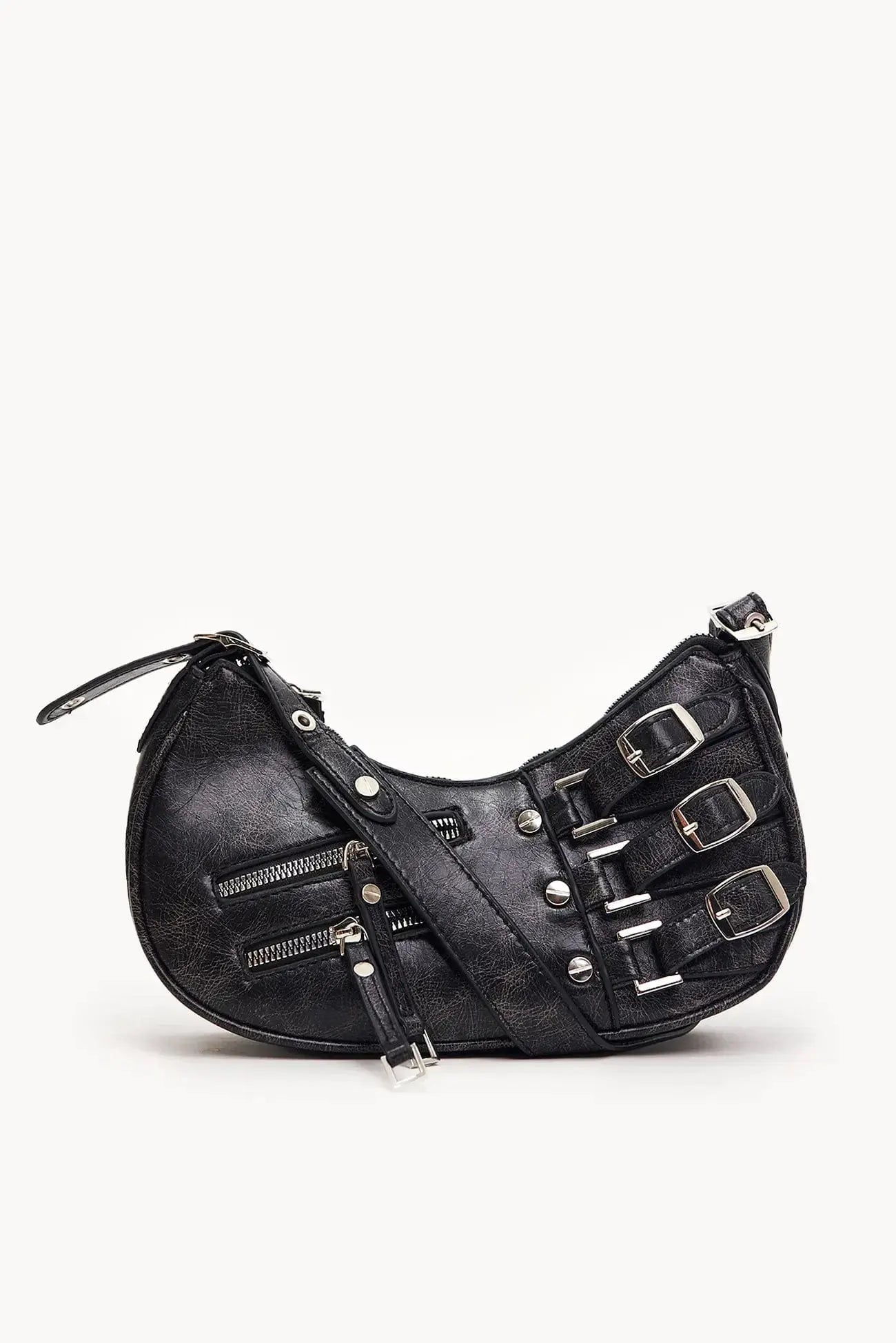 Madelon | Luxury Red Leather Shoulder Bag – Bold & Edgy - in Black | Arvea Bags