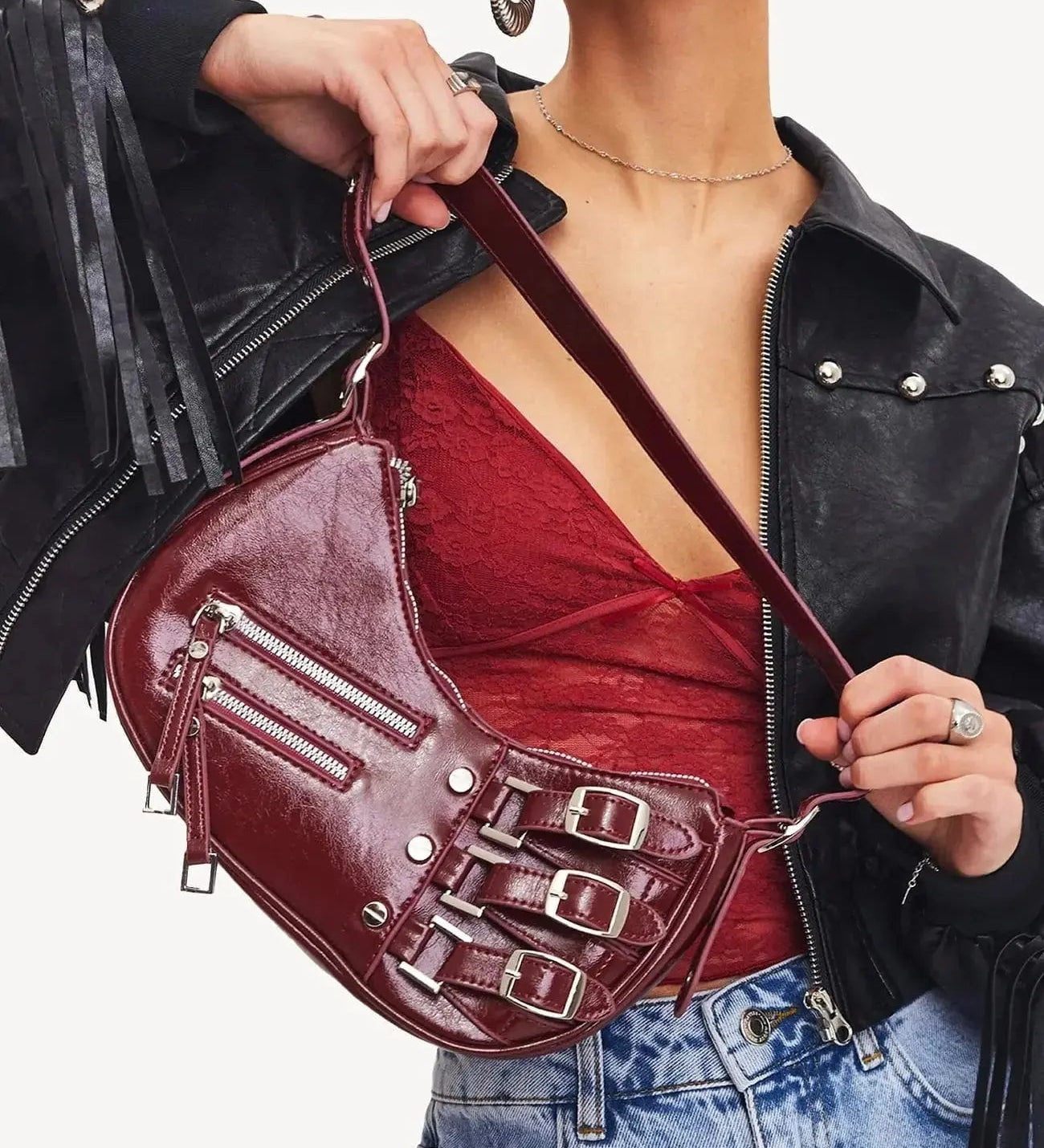 Madelon | Luxury Red Leather Shoulder Bag – Bold & Edgy - in Red | Arvea Bags