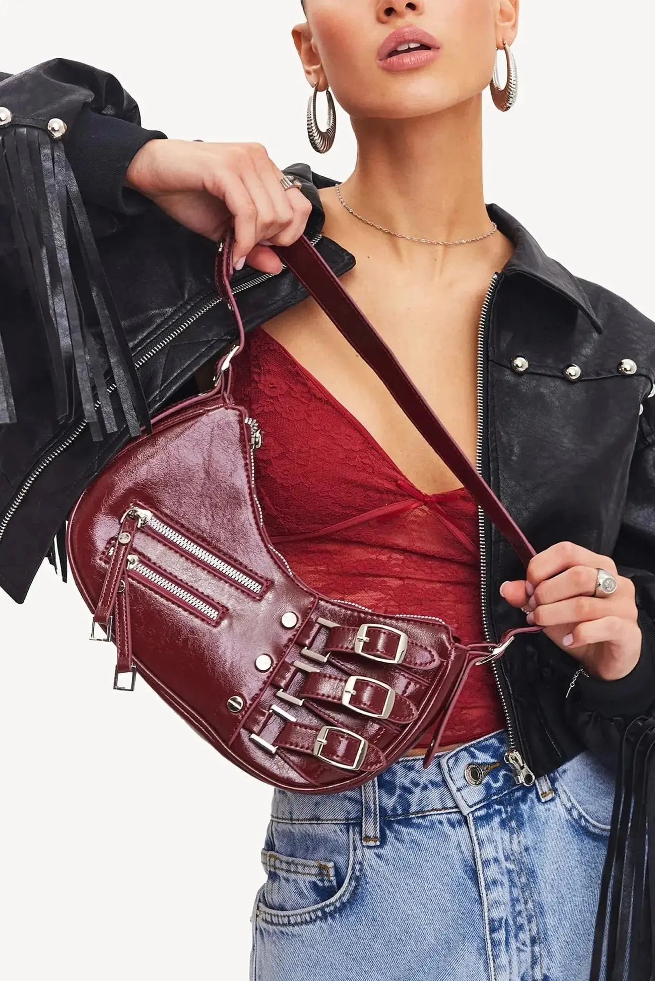 Madelon | Luxury Red Leather Shoulder Bag – Bold & Edgy - in Red | Arvea Bags