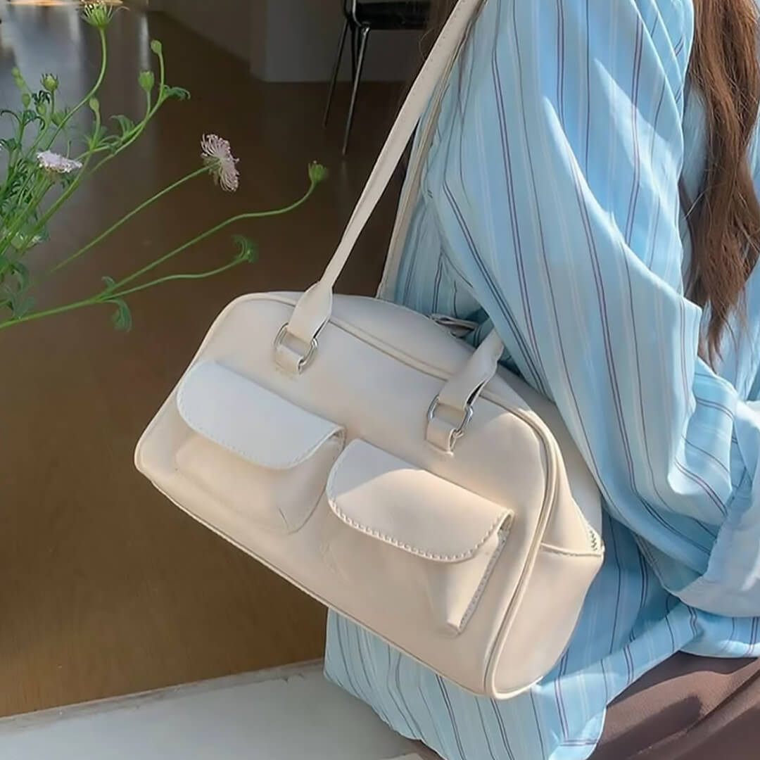 Maelle Pocket Tote Bag – Organised Everyday Handbag with Front Pockets - in White | Arvea Bags