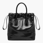 Maelora | Glossy Black Leather Drawstring Bag – Chic & Modern - in Black | Arvea Bags