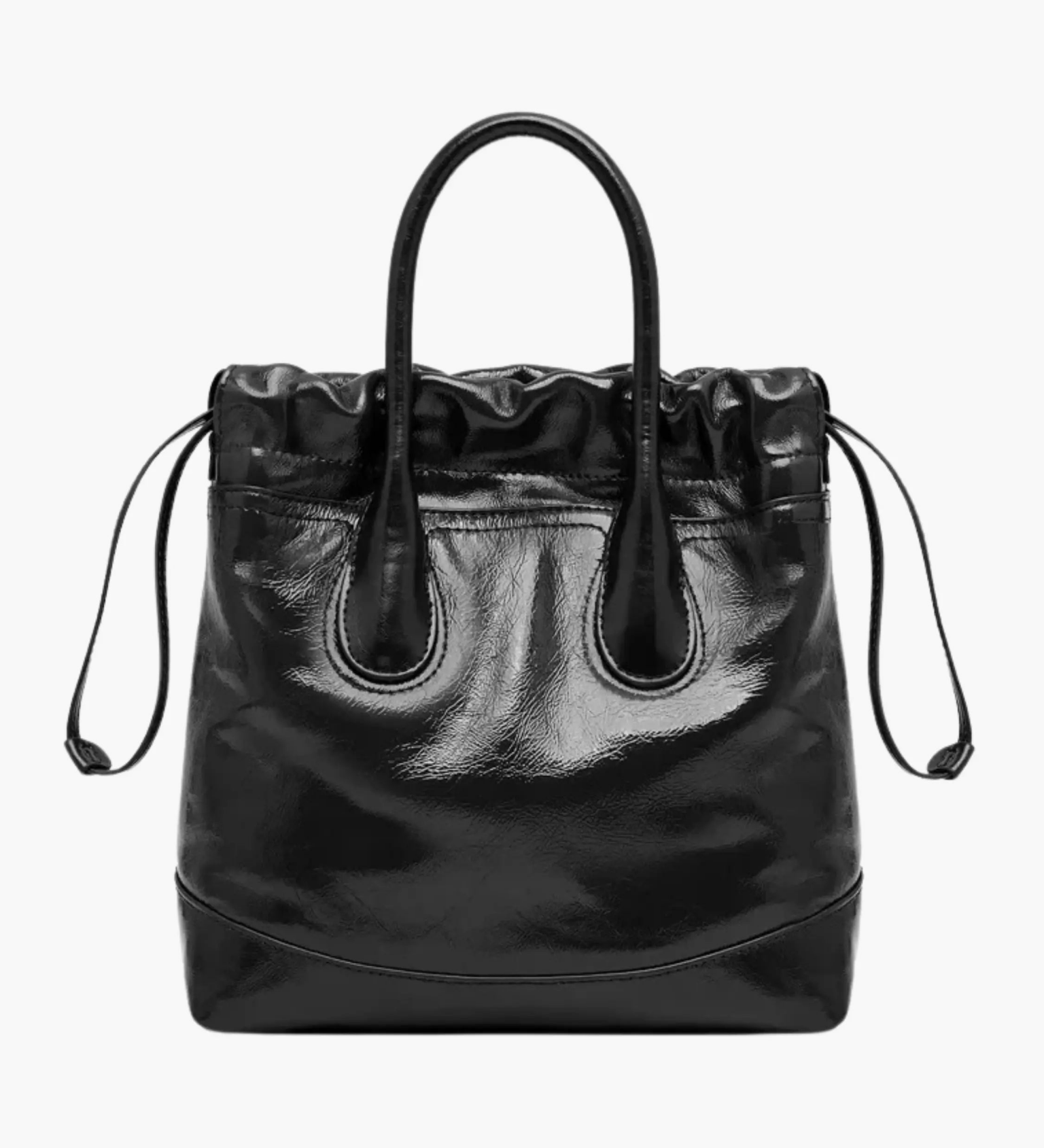 Maelora | Glossy Black Leather Drawstring Bag – Chic & Modern - in Black | Arvea Bags