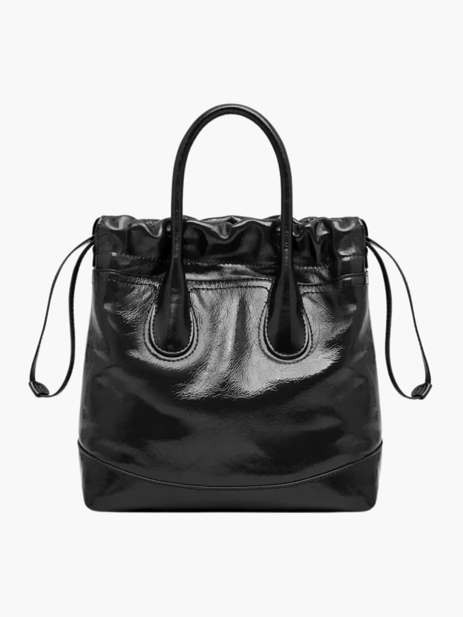 Maelora | Glossy Black Leather Drawstring Bag – Chic & Modern - in Black | Arvea Bags
