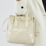 Maelora | Glossy Black Leather Drawstring Bag – Chic & Modern - in Black | Arvea Bags