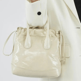 Maelora | Glossy Black Leather Drawstring Bag – Chic & Modern - in Black | Arvea Bags