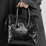 Maelora | Glossy Black Leather Drawstring Bag – Chic & Modern - in Black | Arvea Bags