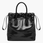Maelora | Glossy Black Leather Drawstring Bag – Chic & Modern - in Black | Arvea Bags