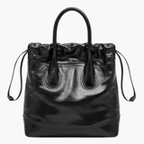 Maelora | Glossy Black Leather Drawstring Bag – Chic & Modern - in Black | Arvea Bags