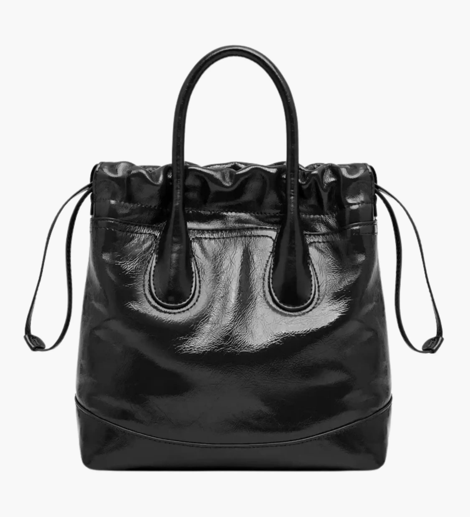 Maelora | Glossy Black Leather Drawstring Bag – Chic & Modern - in Black | Arvea Bags
