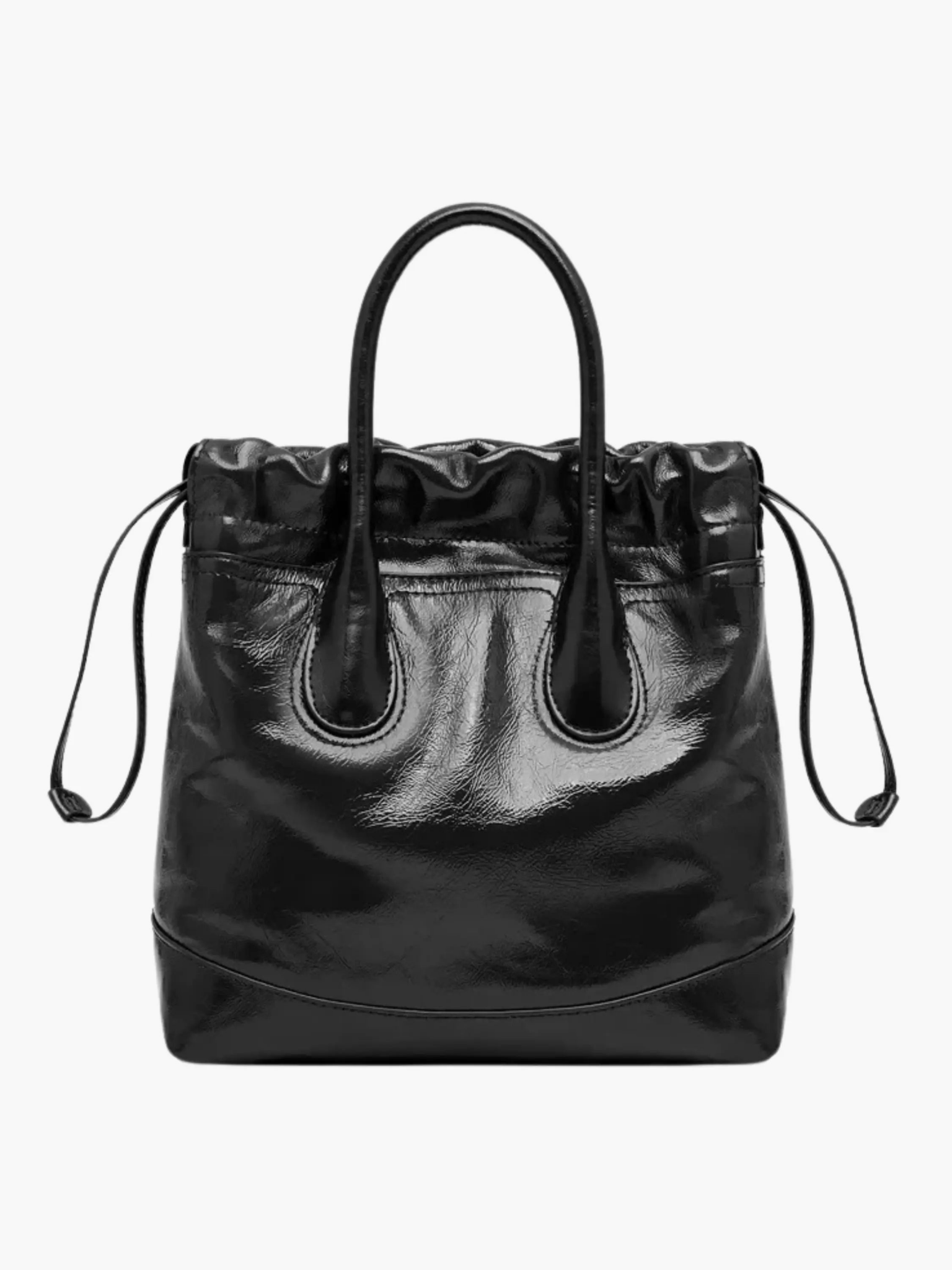 Maelora | Glossy Black Leather Drawstring Bag – Chic & Modern - in Black | Arvea Bags