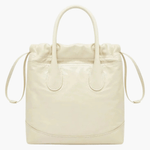 Maelora | Glossy Black Leather Drawstring Bag – Chic & Modern - in Cream | Arvea Bags