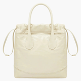 Maelora | Glossy Black Leather Drawstring Bag – Chic & Modern - in Cream | Arvea Bags