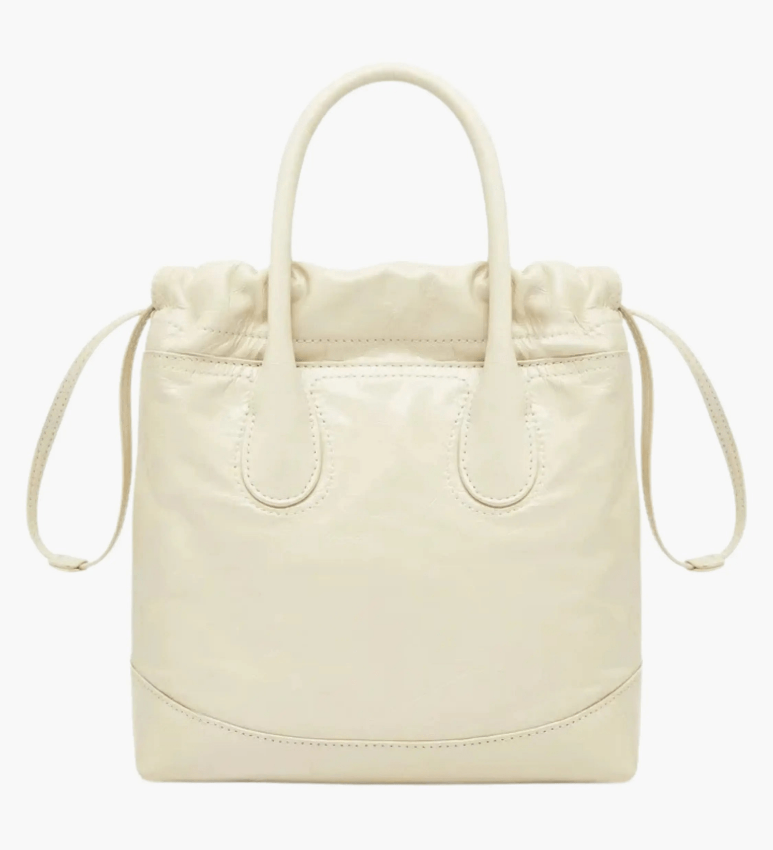 Maelora | Glossy Black Leather Drawstring Bag – Chic & Modern - in Cream | Arvea Bags