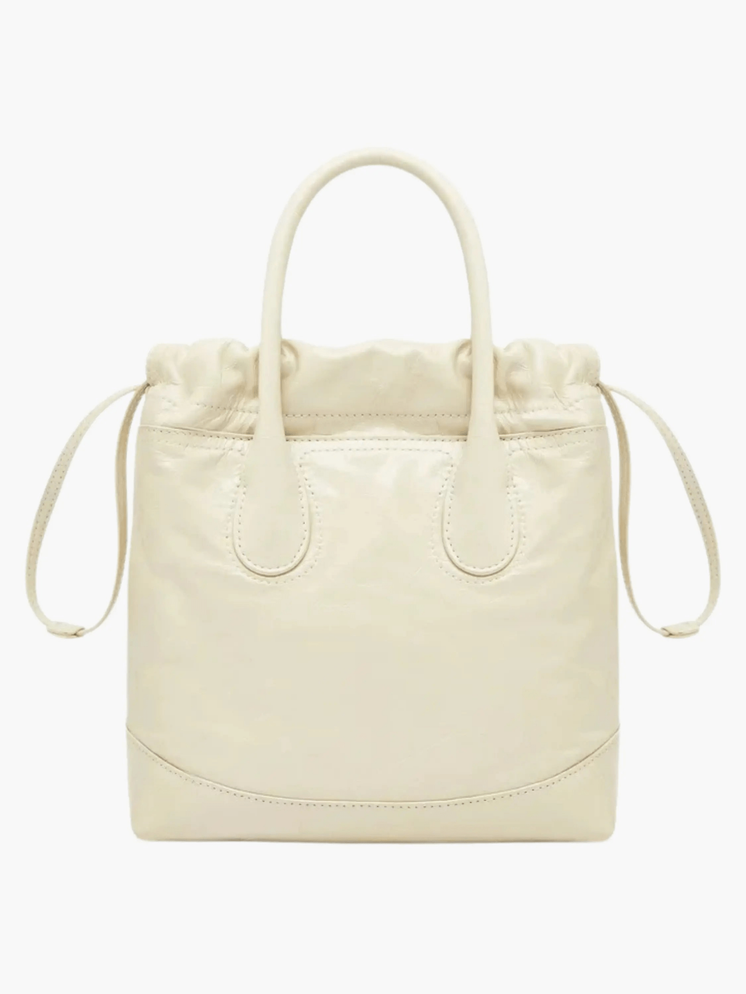 Maelora | Glossy Black Leather Drawstring Bag – Chic & Modern - in Cream | Arvea Bags