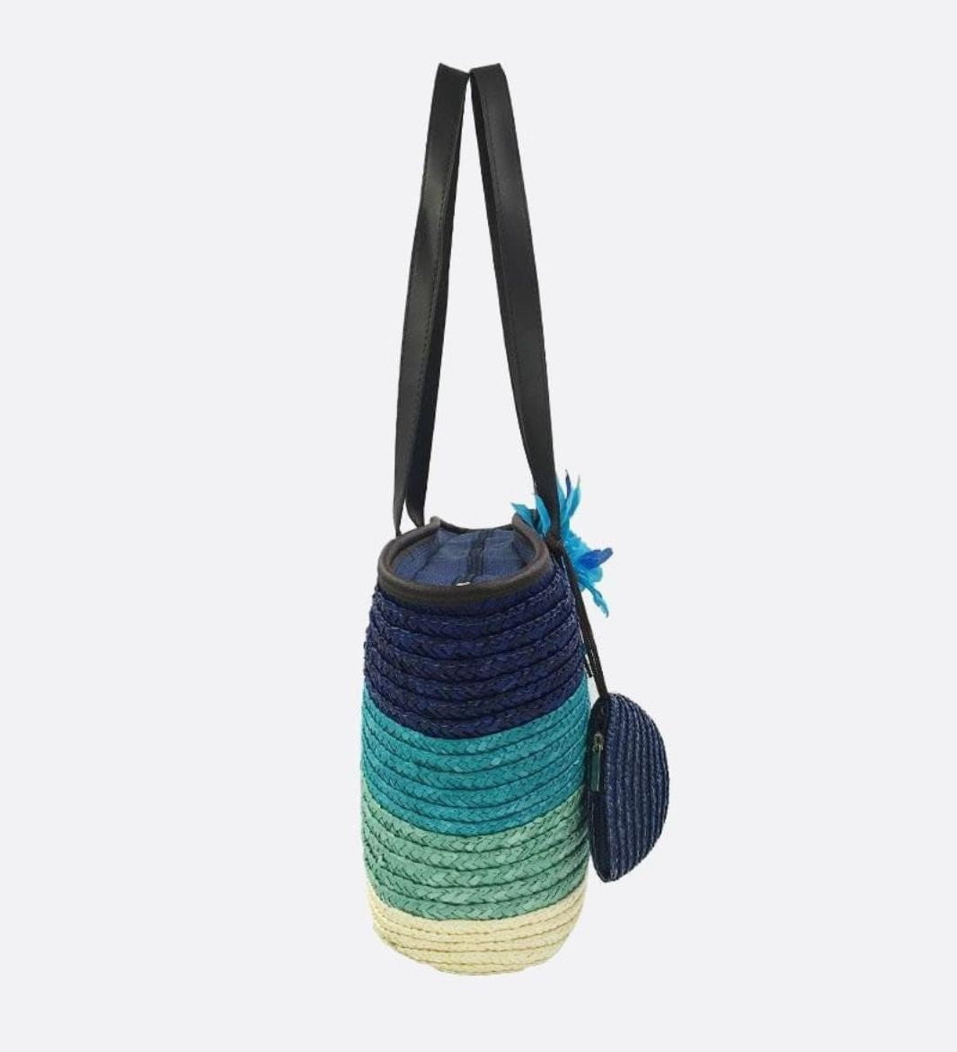 Marbella Bloom Straw Tote – Woven Beach Bag - in Blue | Arvea Bags