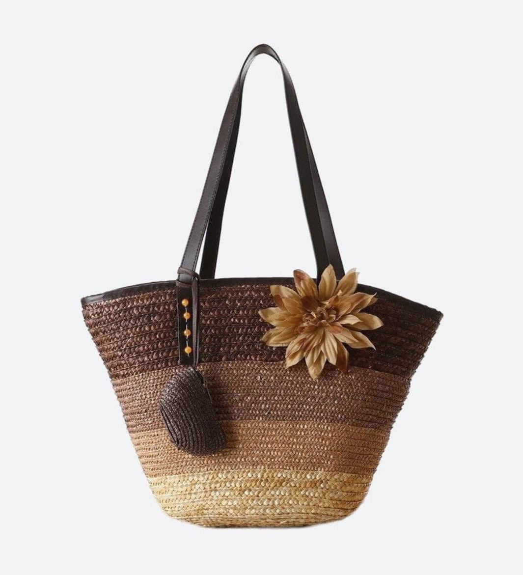 Marbella Bloom Straw Tote – Woven Beach Bag - in Light Brown | Arvea Bags