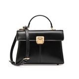 Marcelline | Elegant Black Leather Top - Handle Bag – Classic Luxury & Versatility - in Black | Arvea Bags