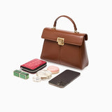 Marcelline | Elegant Black Leather Top - Handle Bag – Classic Luxury & Versatility - in Black | Arvea Bags