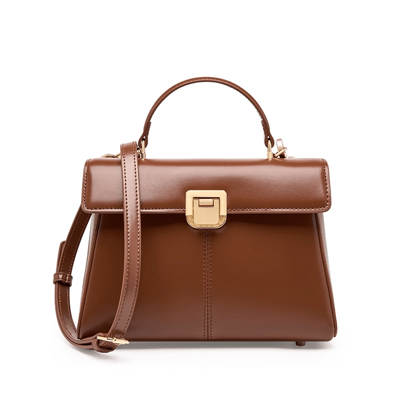 Marcelline | Elegant Black Leather Top - Handle Bag – Classic Luxury & Versatility - in Brown | Arvea Bags
