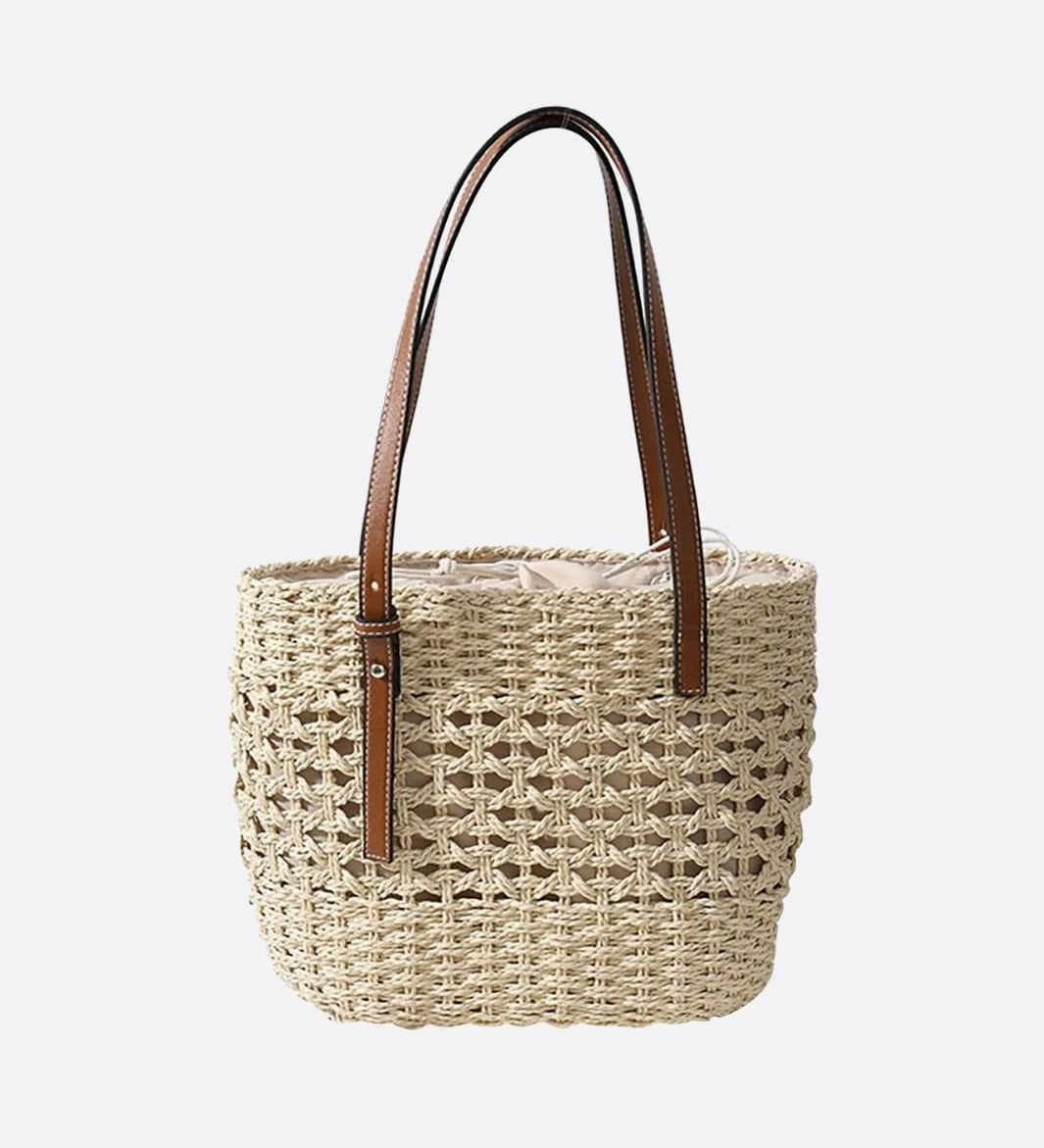 Marina Woven Rope Tote – Open - Weave Straw Bag - in Beige | Arvea Bags