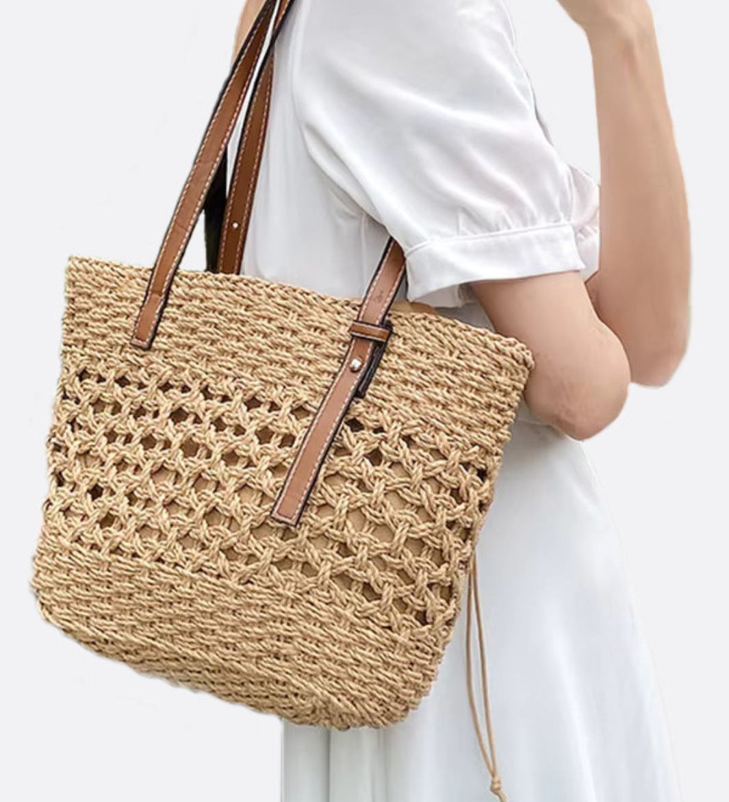 Marina Woven Rope Tote – Open - Weave Straw Bag - in Light Brown | Arvea Bags