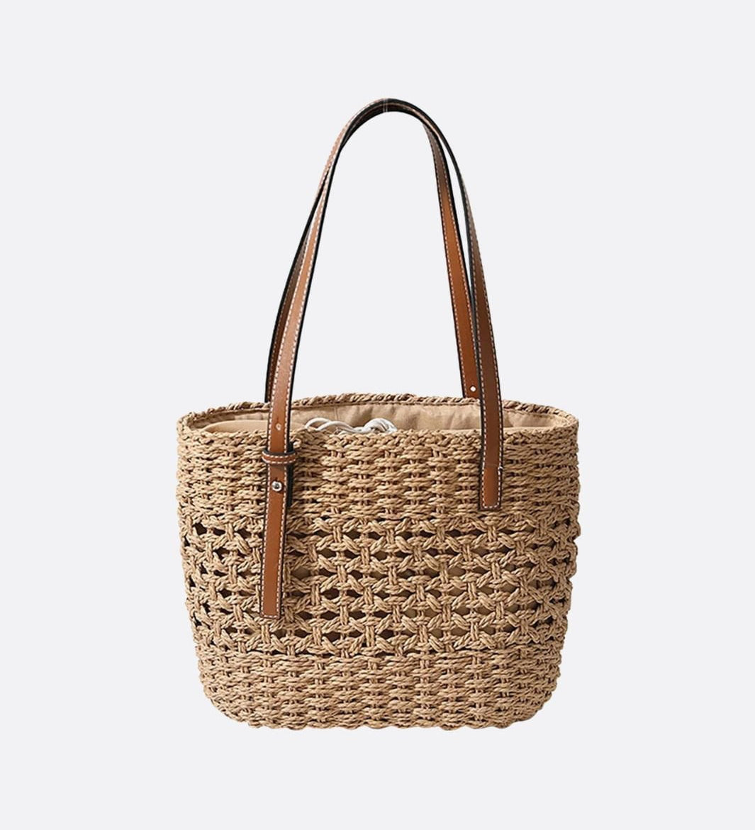 Marina Woven Rope Tote – Open - Weave Straw Bag - in Light Brown | Arvea Bags