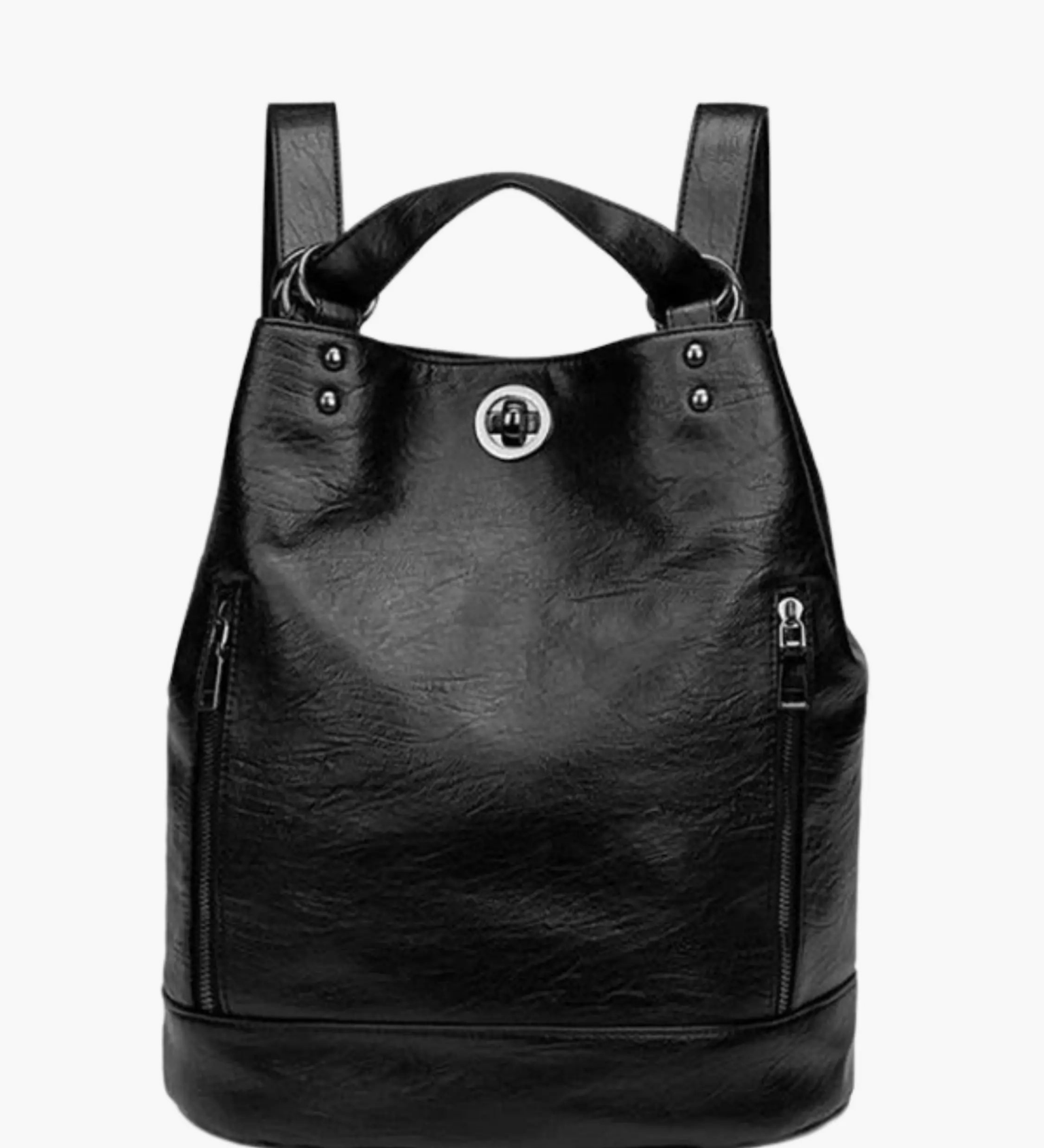 Marzena | Black Convertible Leather Backpack – Sleek Versatility - in Black | Arvea Bags