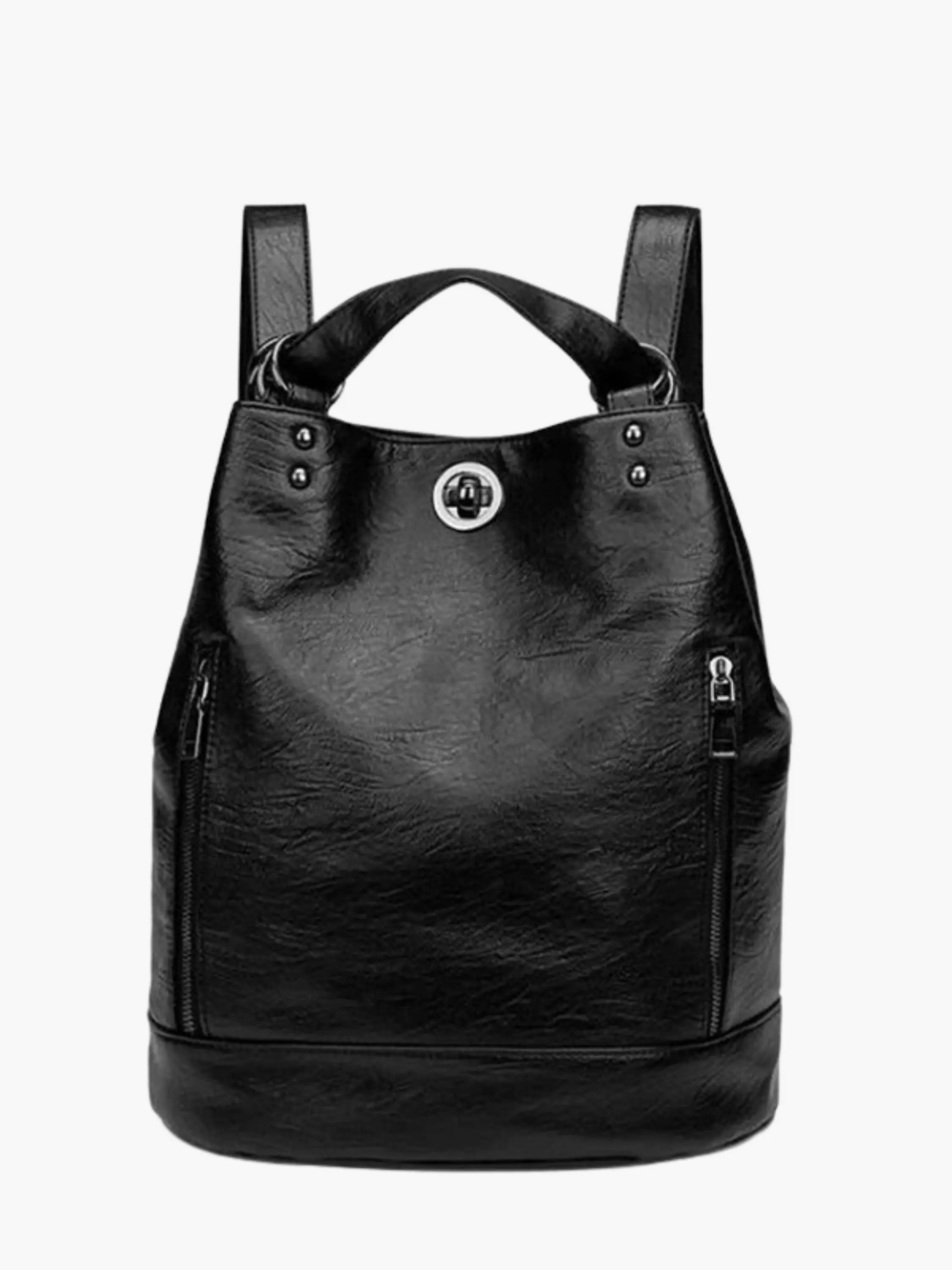 Marzena | Black Convertible Leather Backpack – Sleek Versatility - in Black | Arvea Bags