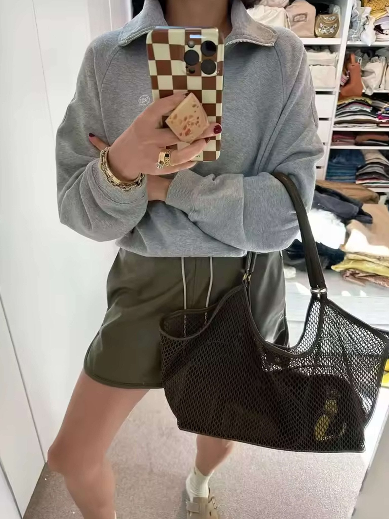 Maya Mesh Shopper Bag – Lightweight Spacious Tote for Everyday Use - in Brown | Arvea Bags