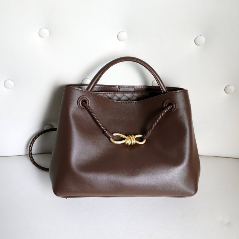 Melisande | Elegant Brown Leather Drawstring Bag – Chic & Timeless Design - in Dark Brown | Arvea Bags