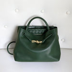 Melisande | Elegant Brown Leather Drawstring Bag – Chic & Timeless Design - in Dark Green | Arvea Bags