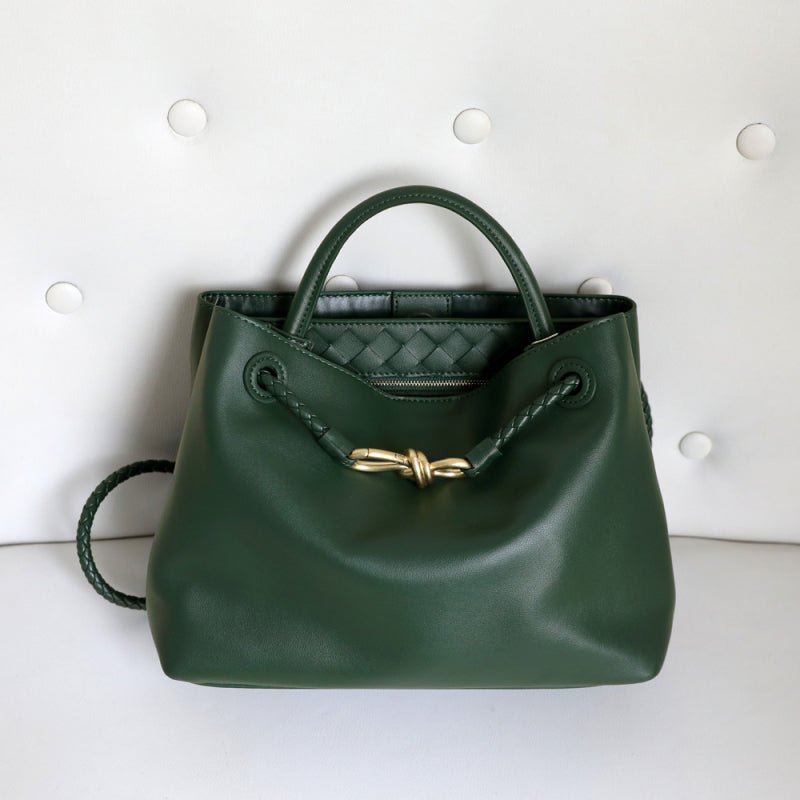 Melisande | Elegant Brown Leather Drawstring Bag – Chic & Timeless Design - in Dark Green | Arvea Bags
