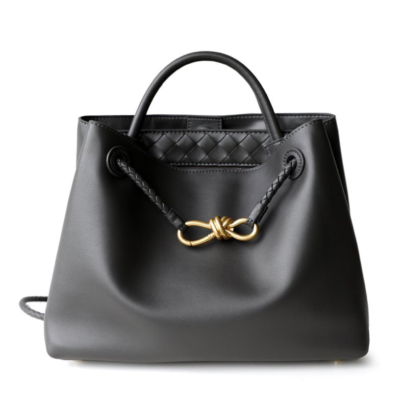 Melisande | Elegant Brown Leather Drawstring Bag – Chic & Timeless Design - in Grey | Arvea Bags