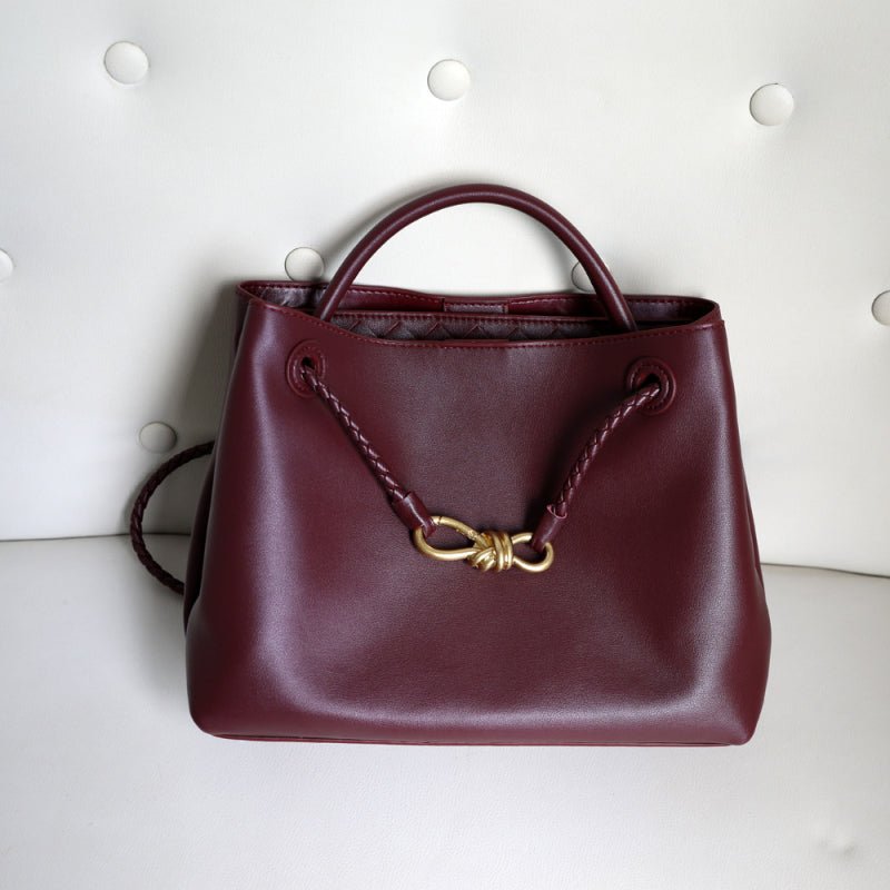 Melisande | Elegant Brown Leather Drawstring Bag – Chic & Timeless Design - in Maroon | Arvea Bags