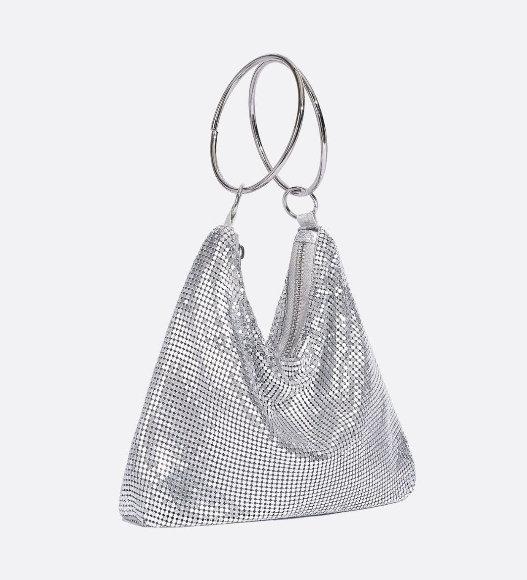 Mesh Evening Bag – Elegant Drape Handheld Purse - in Silver | Arvea Bags