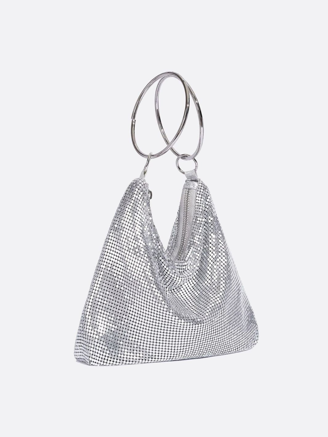Mesh Evening Bag – Elegant Drape Handheld Purse - in Silver | Arvea Bags