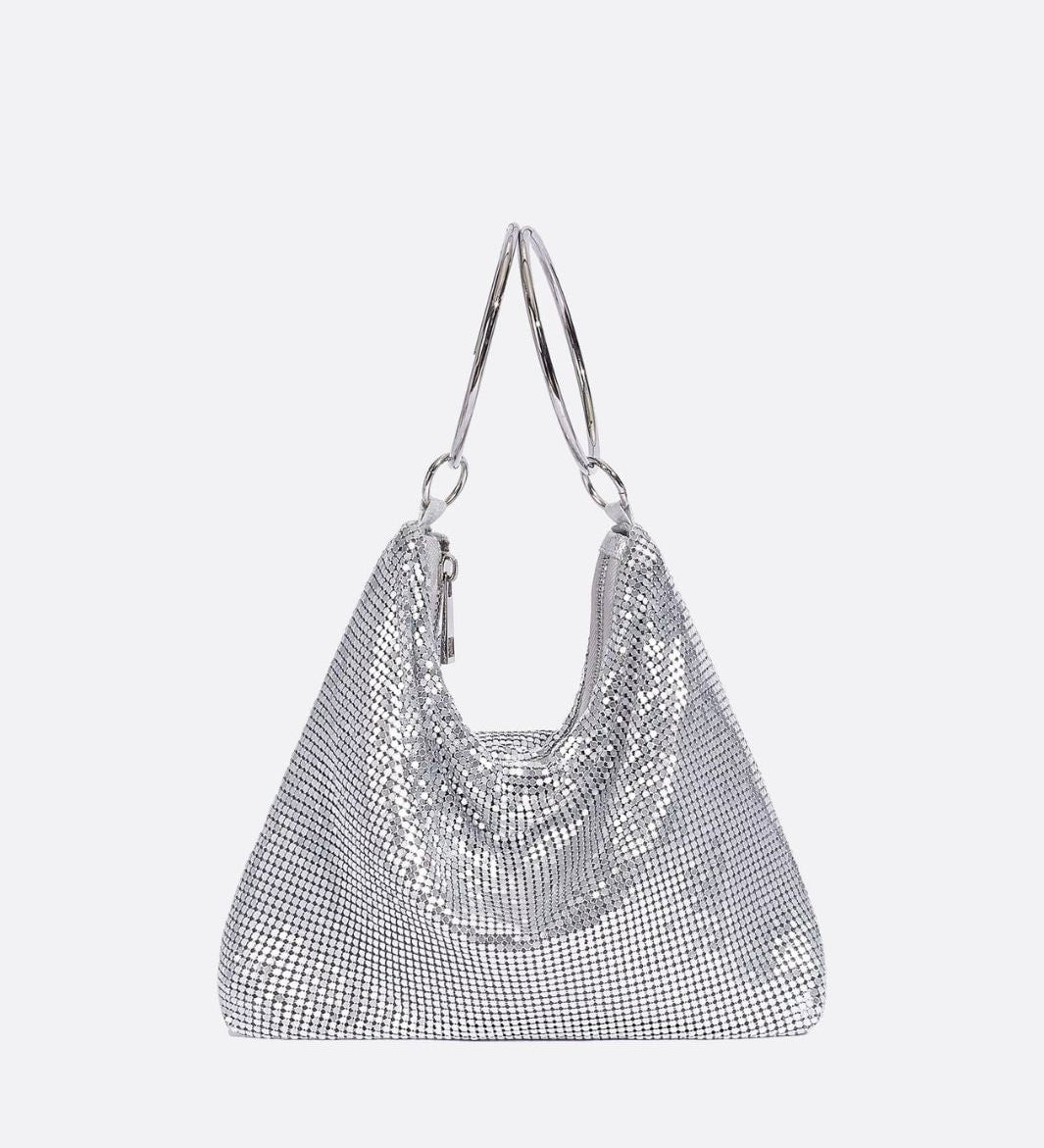 Mesh Evening Bag – Elegant Drape Handheld Purse - in Silver | Arvea Bags