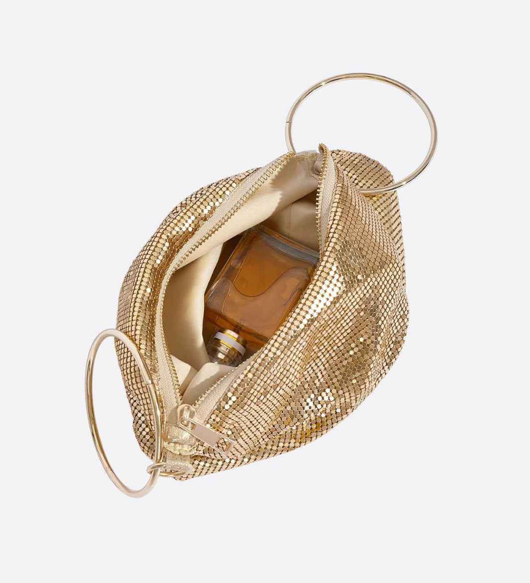 Mesh Handbag – Shimmer Evening Ring Handle Purse - in Gold | Arvea Bags