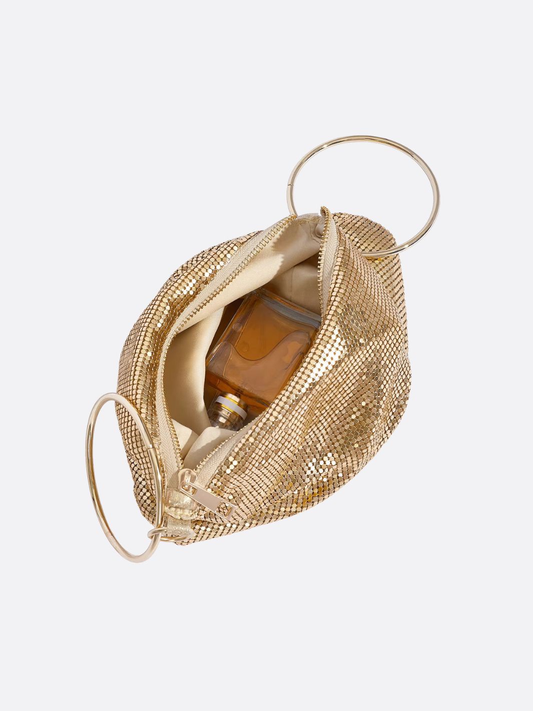 Mesh Handbag – Shimmer Evening Ring Handle Purse - in Gold | Arvea Bags