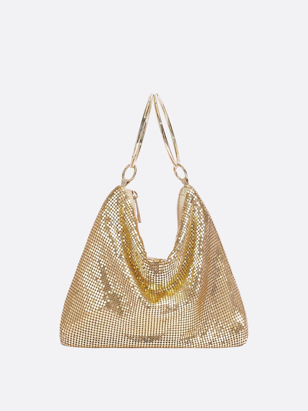 Mesh Handbag – Shimmer Evening Ring Handle Purse - in Gold | Arvea Bags