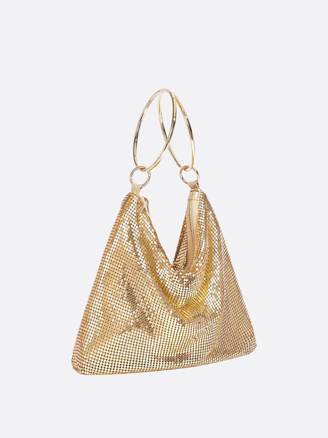 Mesh Handbag – Shimmer Evening Ring Handle Purse - in Gold | Arvea Bags