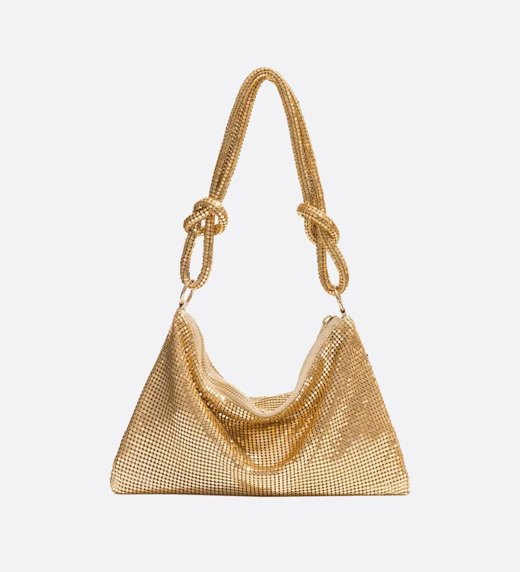 Mesh Shoulder Bag – Chic Party Evening Purse - in Gold | Arvea Bags