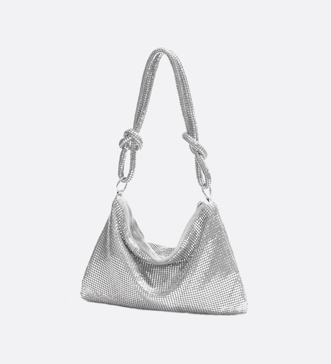 Mesh Shoulder Bag – Chic Party Evening Purse - in Silver | Arvea Bags
