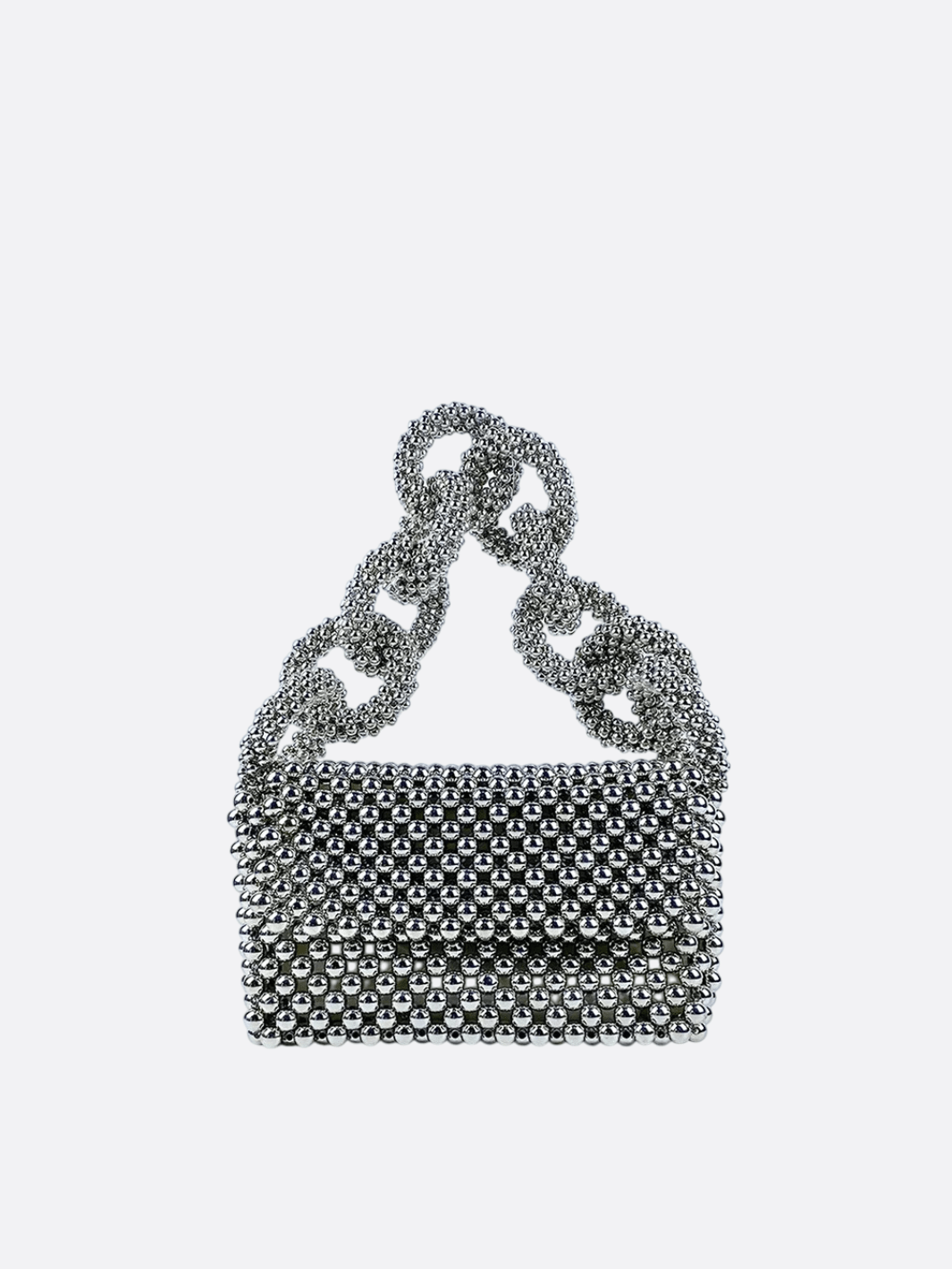 Metallic Beaded Evening Bag – Statement Chain Handle Clutch - in Silver | Arvea Bags