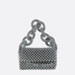 Metallic Beaded Evening Bag – Statement Chain Handle Clutch - in Silver | Arvea Bags