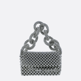 Metallic Beaded Evening Bag – Statement Chain Handle Clutch - in Silver | Arvea Bags