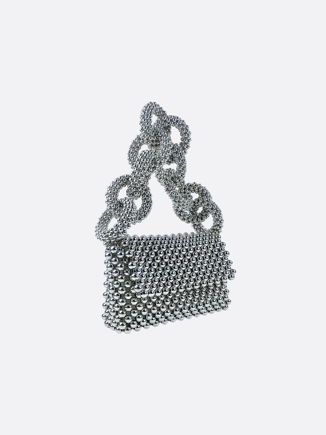 Metallic Beaded Evening Bag – Statement Chain Handle Clutch - in Silver | Arvea Bags