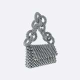Metallic Beaded Evening Bag – Statement Chain Handle Clutch - in Silver | Arvea Bags